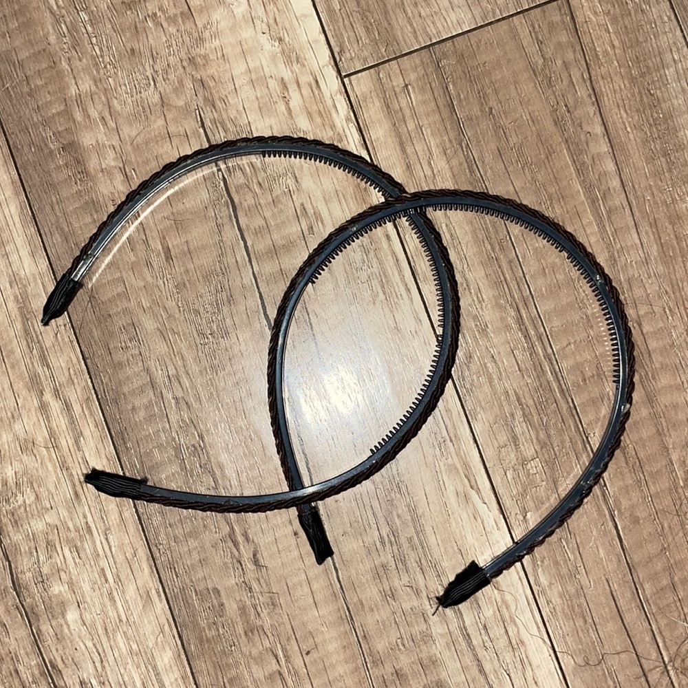 Girls brown black fabric material twisted hair headband headbands set of two (2)